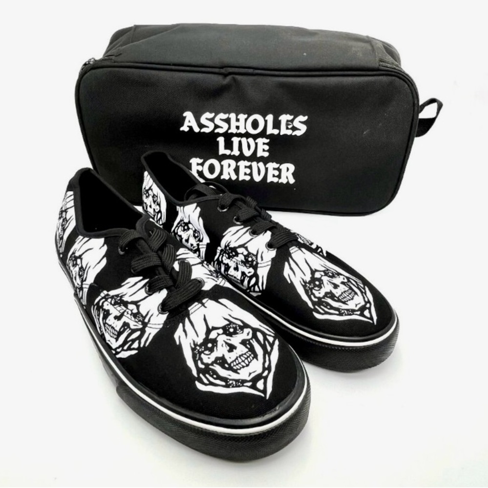 Brand New ASSHOLES LIVE FOREVER “Skull Reaper” black tennis shoes MENS SIZE 8